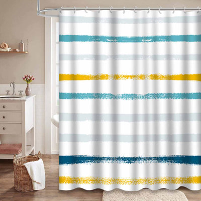 Summer Sailor Stripes Seamless Blue Shower Curtain with 12 Hooks
