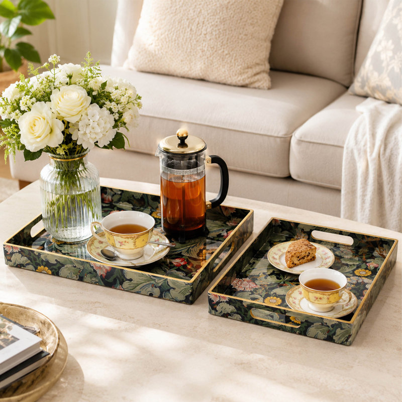 Ensemble de plateaux décoratifs en plastique avec poignées pour table basse William Morris
