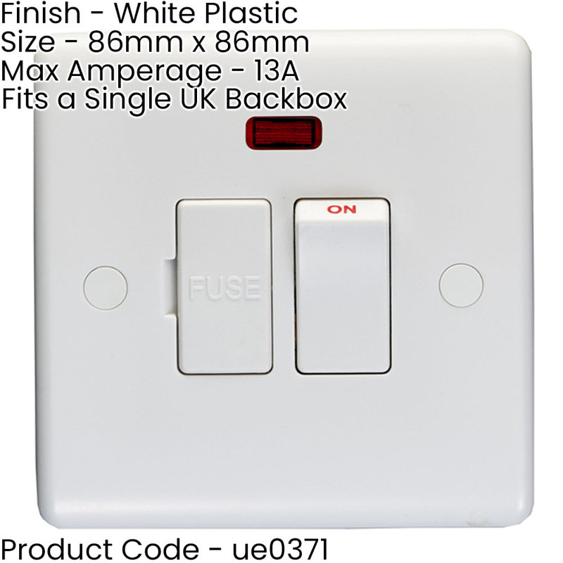2 PACK 13A Switched Fuse Spur & Neon WHITE Mains Isolation Appliance Wall Plate