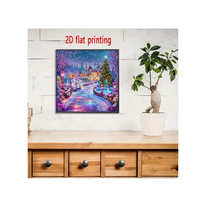 Aurora Christmas Snow House Driveway Diamond Painting Kit: 5D DIY Crystal Embroidery (30Cm X 30Cm)