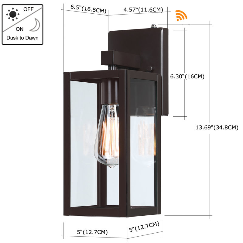 Luminaire d'extérieur 1 lumière avec crépuscule à l'aube Tornillo, H 13,3 po x l 5 po x P 6 po, Bronze