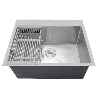 Drop-In 25-in x 22-in Brushed Stainless Steel Single Bowl 1-Hole Kitchen Sink