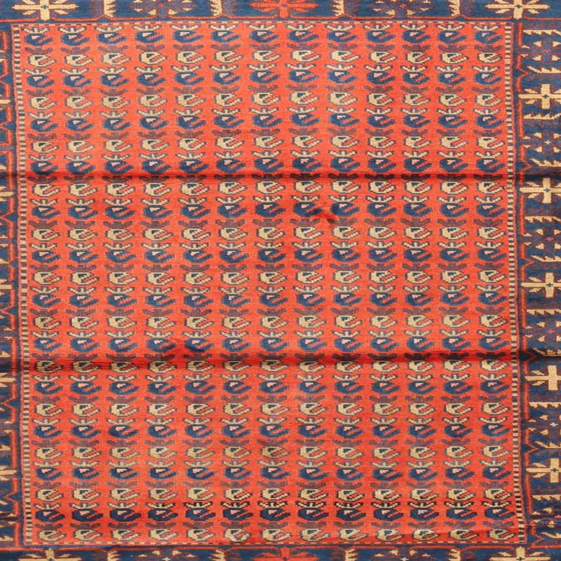 Tapis rouge/beige/bleu traditionnel, Carré 5 pi