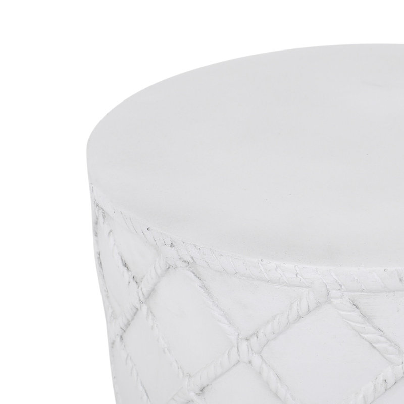 Antique White Concrete Side Table With Nautical Pattern - 15.64" W X D 17.93" H Ready To Use Rope Trim No Assembly Needed
