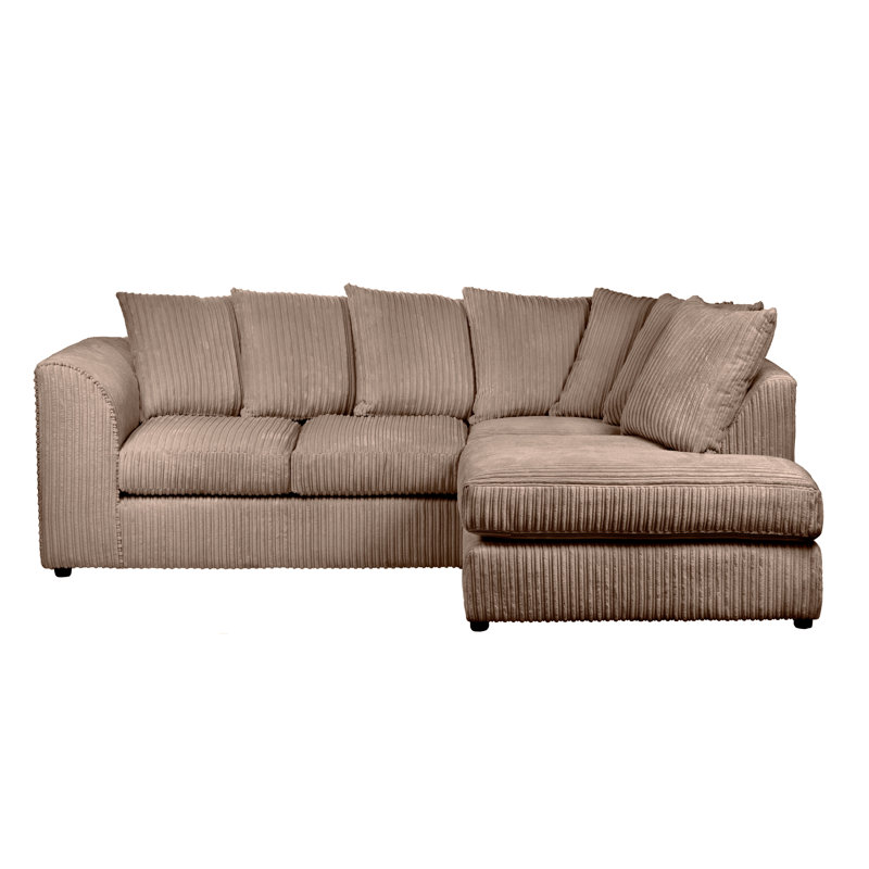 Moana 3 Seater Corduroy Corner Sofa , Right Hand Facing, Coffee