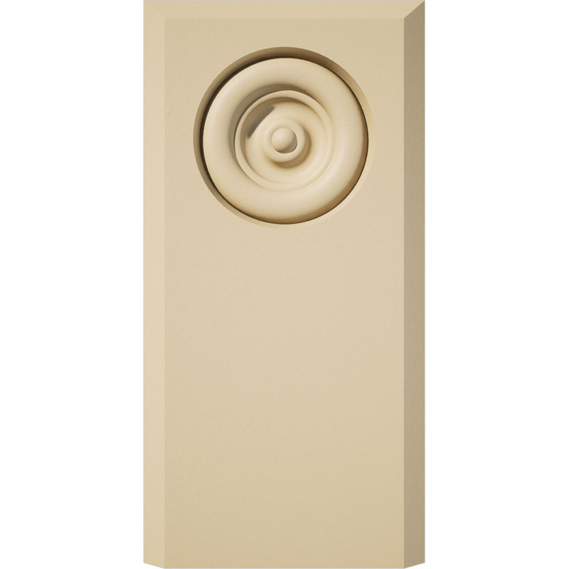 3"W x 6"H x 1"P, Standard Foster Bullseye Signature Urethane Plinth Block with Beveled Edge, Primed Tan, 6" H x 3" W x 1" D