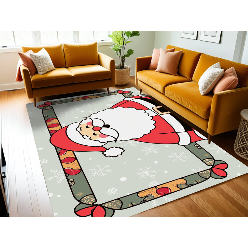 Tapis de vacances d'hiver de Noël lavable The Holiday Aisle®, Rectangle 7 pi x 9 pi