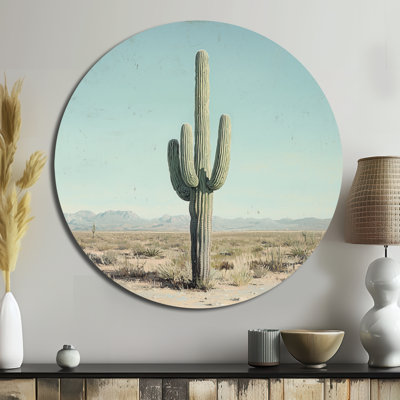 Art mural rond en métal Saguaro