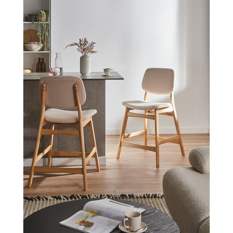 Upholstered Counter Stool with Solid Wood Frame