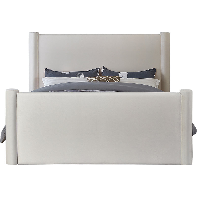 Elias Upholstered Platform Bed, Cream Velvet, King