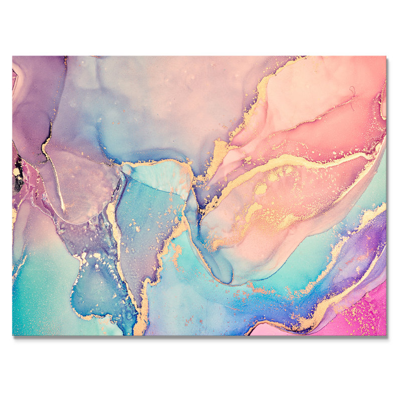 Art liquide rose et bleu II - reproduction sur toile, H 34 po x l 44 po, Toile tendue