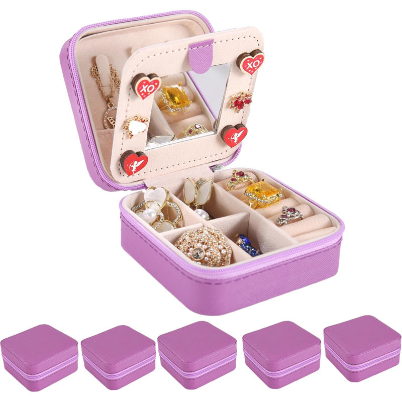 5-Pieces Purple Mirrored Jewelry Case with Compartments