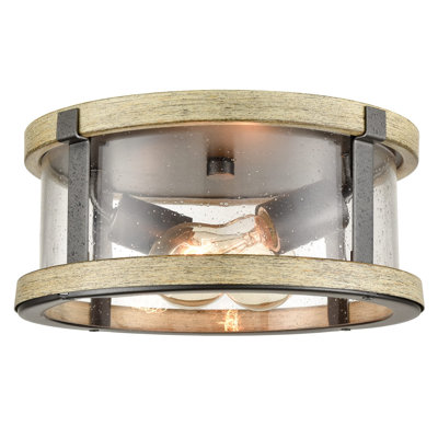 Farmhouse Flush Mount Ceiling Light Seeded Glass Shades Drum 2-light