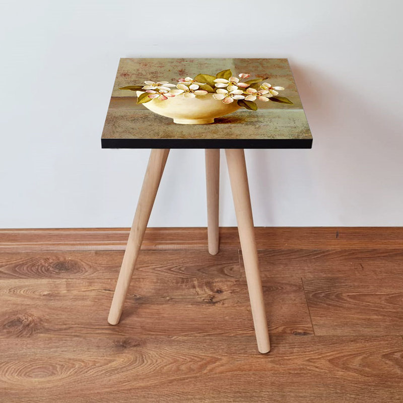 Table d'appoint Renaissance, vert et crème, 13,8 po x 16,5 po x 13,8 po | 100% panneau de fibres à densité moyenne avec pieds en bois de hêtre, épaisseur: 0,7 pouce | Design élégant et fonctionnel, parfait pour les salons et les chambres à coucher, pièce décorative élégante