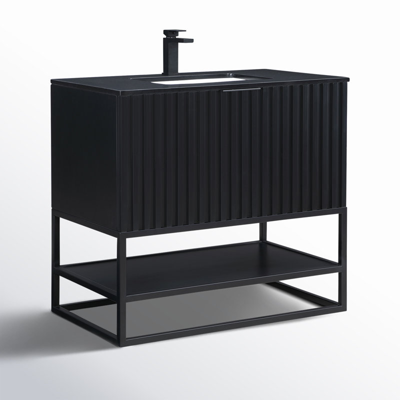 Terra 36'' W Single Vanity, Midnight Black, Matte Black, Black Quartz/Single Faucet Mount