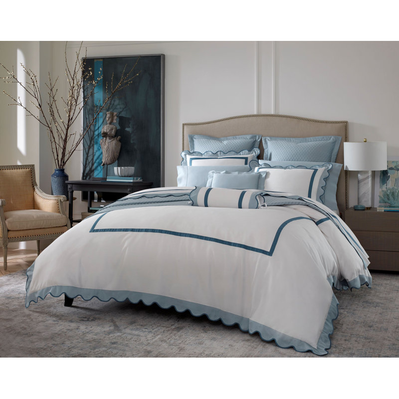 Portofino 100% Cotton Sham, Euro, Ivory/Sion Blue/Navy Blue