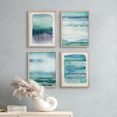 Teal & Purple Pastel Paint Strokes Abstract Shapes Framed Wall Art Framed On Paper 4 Pieces Print -  SIGNLEADER, WSF-A09-2212-WIN25-B.WD-11x14x4