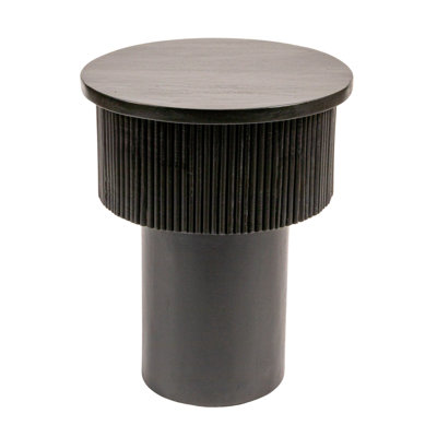 Round Mango Wood Tiered Pedestal Side Table with Ribbed Details