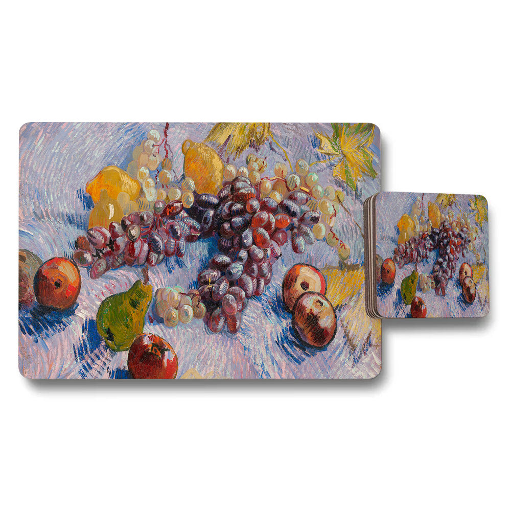 Grapes Still Life Placemats Coaster Set Featuring Impressionist Artwork