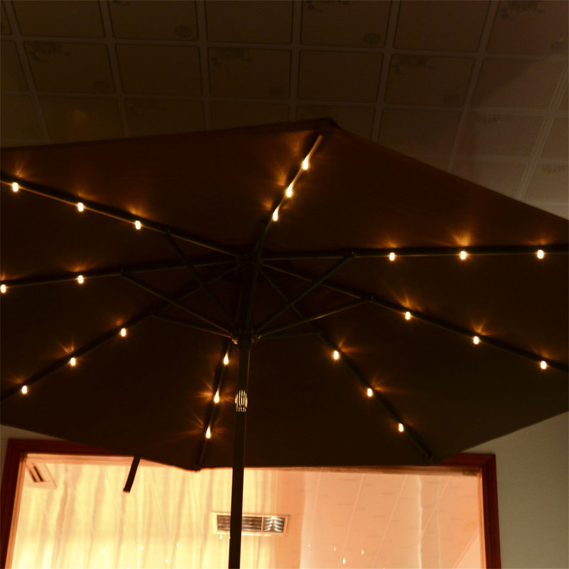 Brezzy Lighted Tilt Market Parasol, Brown, 238 cm H x 269cm W x 269 cm D