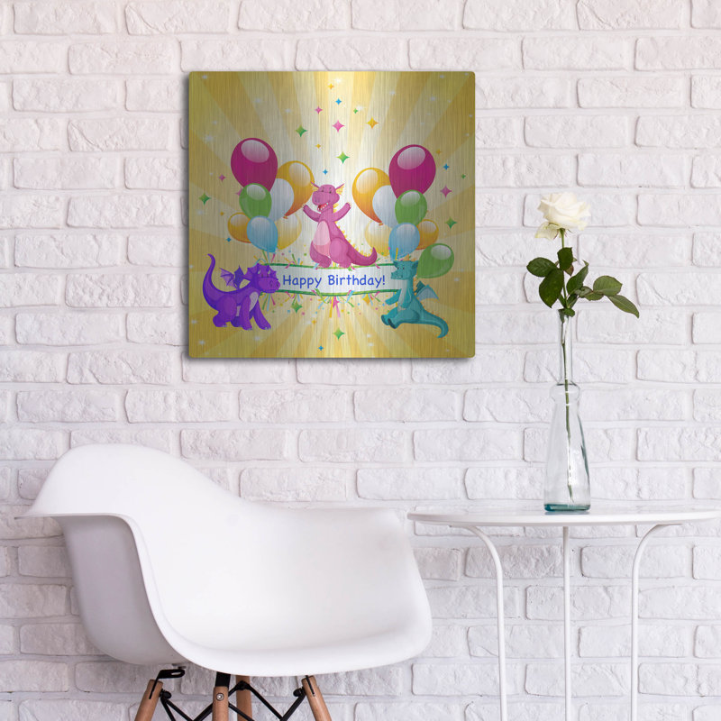  «Happy Birthday Dragons» par Jean Plout, art mural en métal, 24 po x 24 po, 24 po x 24 po