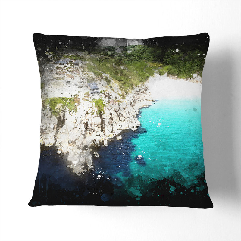 Porthcurno Beach in Cornwall Paint Splash Scatter Cushion, 55cm H x 55cm W x 20cm D