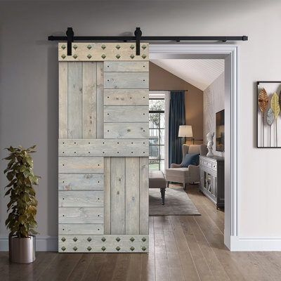 Paneled Wood DIY Barn Door with Installation Hardware Kit and Clavos