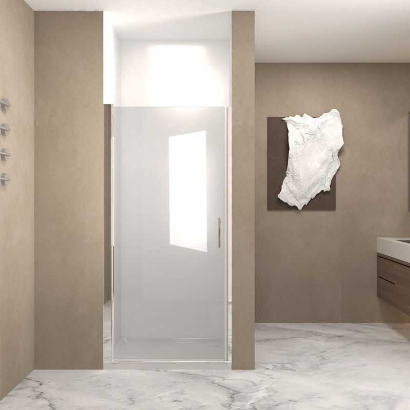 36"x 72" Brushed Nickel Aluminum Half-frame Pivot Shower Door – 1/4" Tempered Glass With Explosion-proof Film, Ansi Z97.1 Certified & Modern Minimalist Design