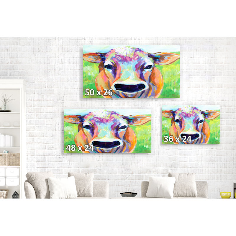 Vache colorée, impressionniste, bovin, vert, ferme, maison de campagne, mauve, orange, noir, blanc, vache