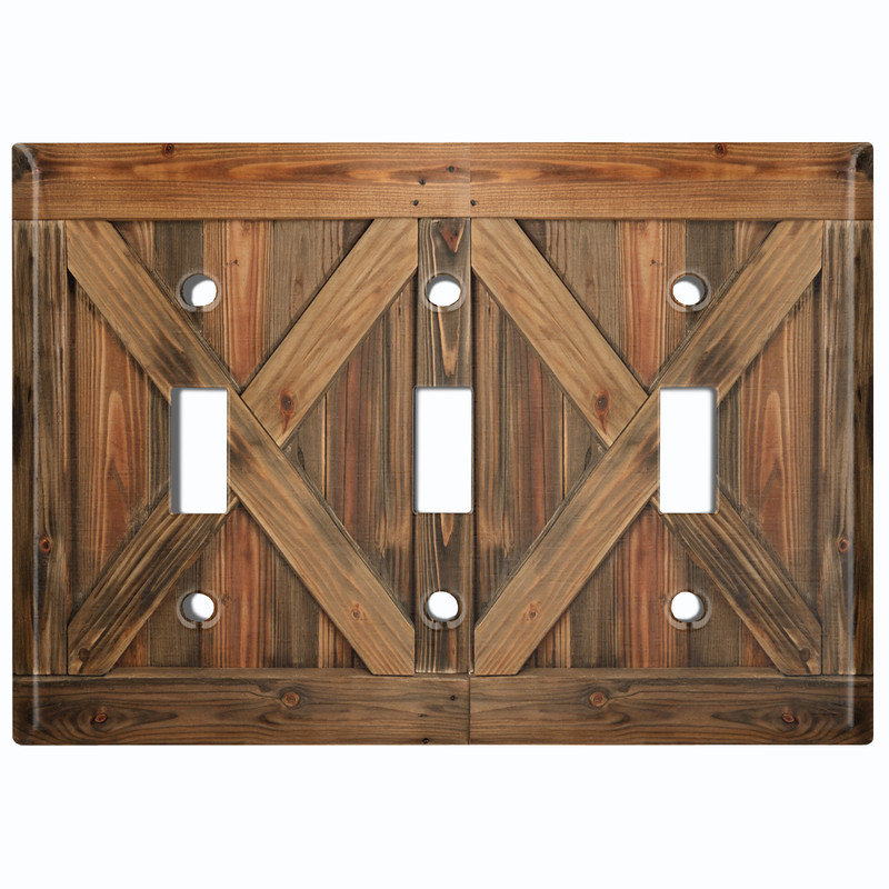 Couvercle de plaque d'interrupteur en métal; Porte de grange en bois de taille standard 3 US - image imprimée d'une porte de grange en bois