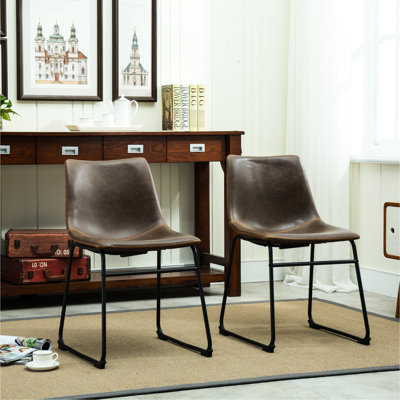 Chaises de salle à manger rétro de 2 personnes, revêtement en cuir de polyuréthane brun antique, siège en plastique robuste, structure en fer, l 18,5 po x P 22,25 po x H 31,5 po, brun, confortables chaises moulées, métal