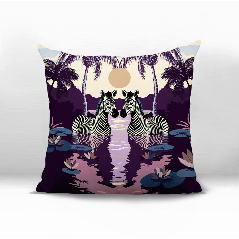Oreiller carré réversible intérieur / extérieur Alva Zebra, Mauve, Carré 19 po