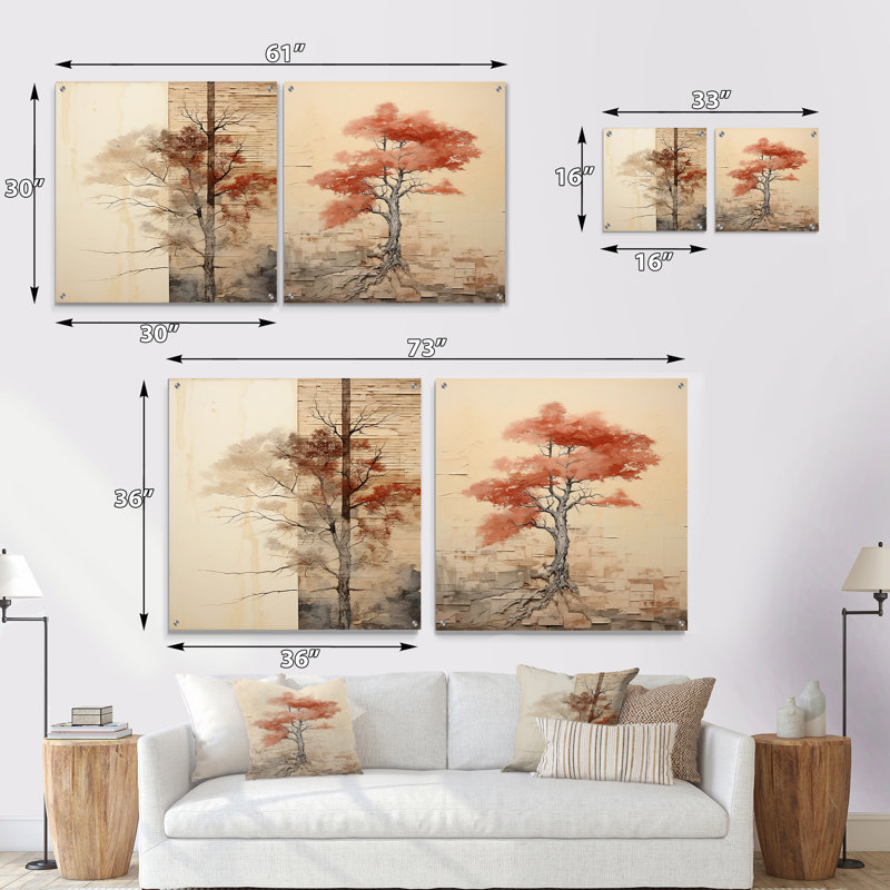 Minimalisme, séquoia beige, arbre III, H 16 po x l 33 po