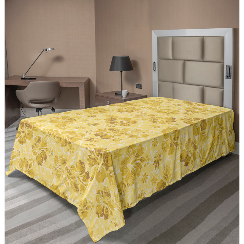 Ambesonne Top Flat Sheet Royal, Yellow White Floral 7, Twin Flat Sheet