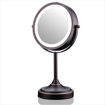 Miroir de maquillage lumineux 7 "avec grossissement 1X / 7X, miroir de coiffeuse sans fil à fixation sur table avec conception pivotante à 360 ° et anneau lumineux blanc cosmétique à double face, bronze antique MCT70ABZ1X7X