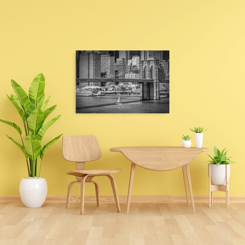 Pont de Brooklyn, voilier, architecture contemporaine abstraite, affiche murale, H 24 po x l 36 po