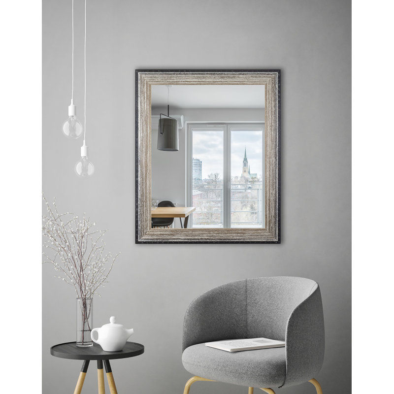 Caseyville Wood Flat Wall Mirror, 35.5" H x 29.5" W, Brown Brushed