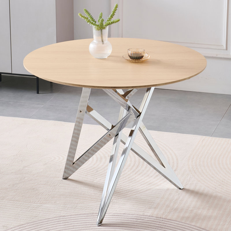 37Inch Round Dining Table, Small Round Kitchen Table With Silver Metal Legs, Suitable For 2 To 4 People, Modern Dining Room Table