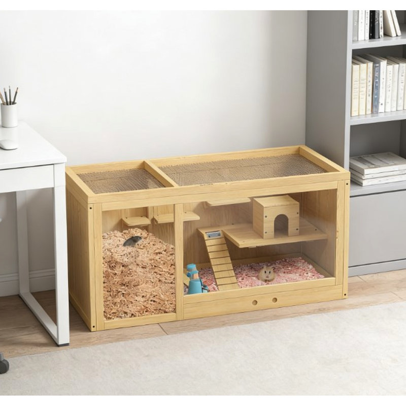Grande enceinte de hamster avec deux pièces, plusieurs plateformes, balançoire à bascule, distributeur d'eau et cabane, plateau amovible pour l'hygiène, conception facile à nettoyer à plusieurs niveaux, nettoyage, hamsters nains idéaux