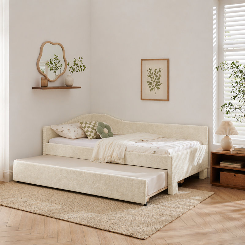 Lit de jour en chenille avec couchette coulissante et port USB, Twin, Beige