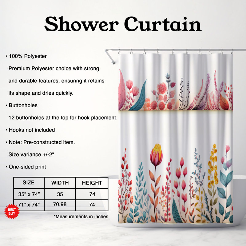 Rideau de douche Trif Floral, H 74 po x l 71 po