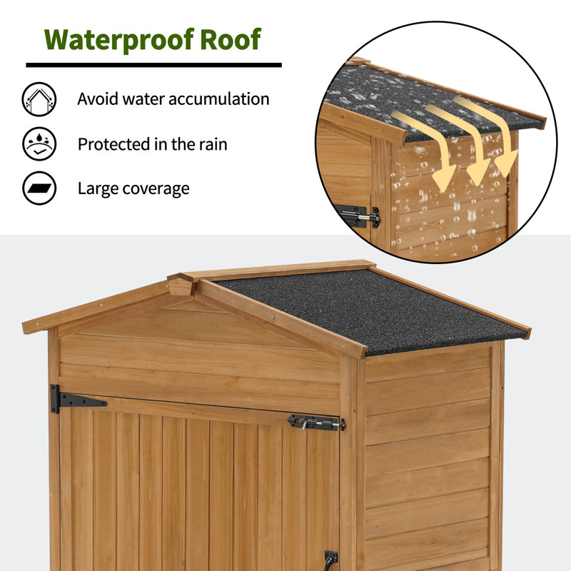 Natural Fir Wood Lockable Outdoor Storage Shed with Folding Table