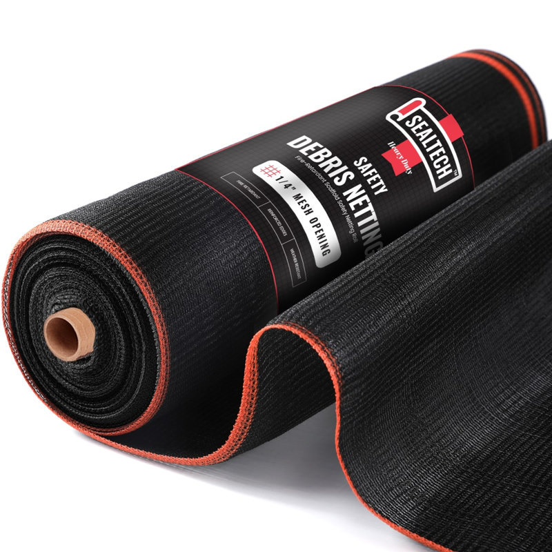 Heavy Duty Black Safety Debris Netting Rolls - Fire Retardant Mesh Roll, 150" H x 10" W x 0.25" D