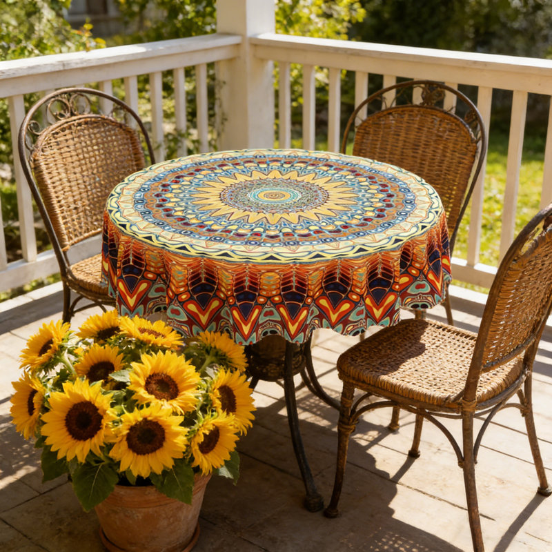 Bohemian Tablecloth 152x152cm Round Irregular Pattern Party Picnic Dinner Decorative Table Cover
