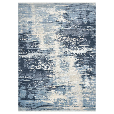 Tapis bleu en laine / viscose noué à la main saphir Hermitage Alyanna