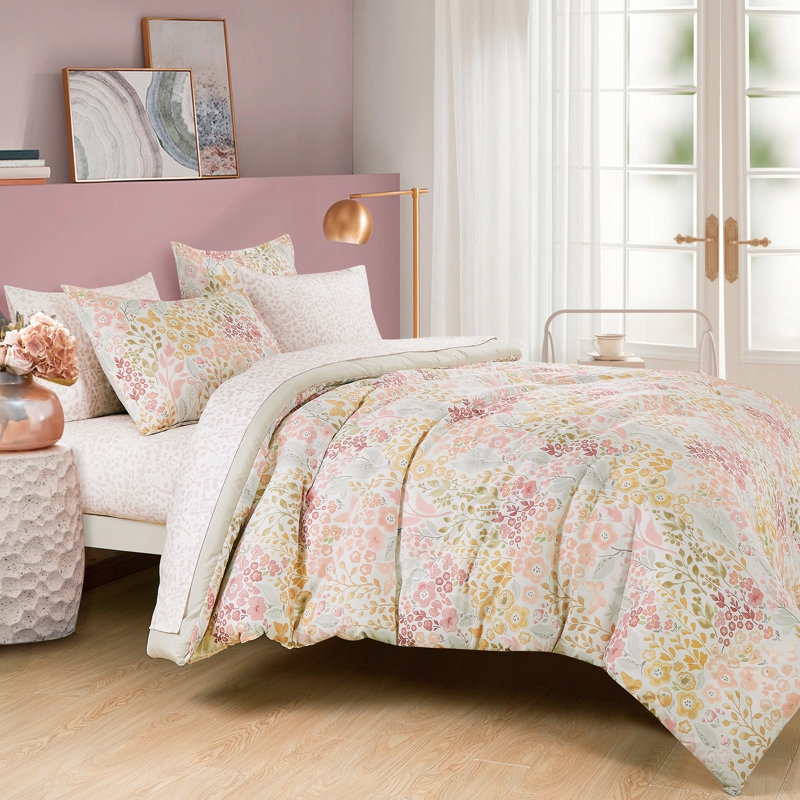 Ensemble d'édredon Floral Bed In A Bag, Grand édredon et 6 pièces supplémentaires, Jaune