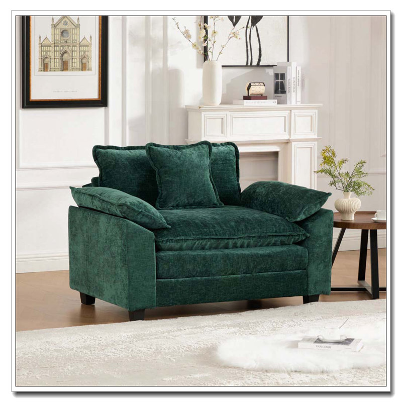 Fauteuil chenille en tissu, coussin d'assise rembourré à double couche, Vert