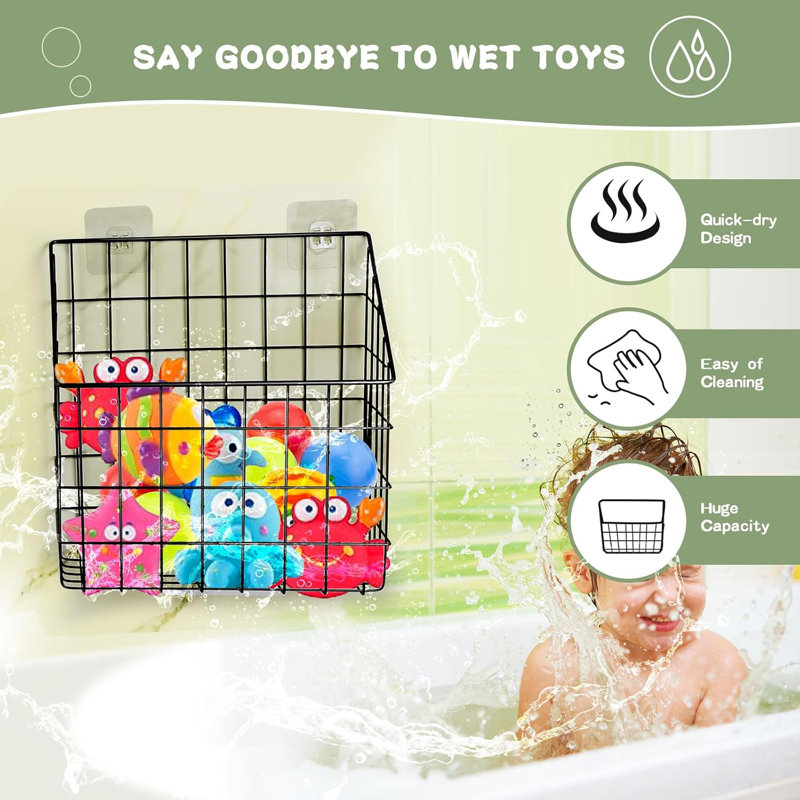 Ensemble de 2 paniers de rangement pour jouets de bain, grand panier en métal antirouille