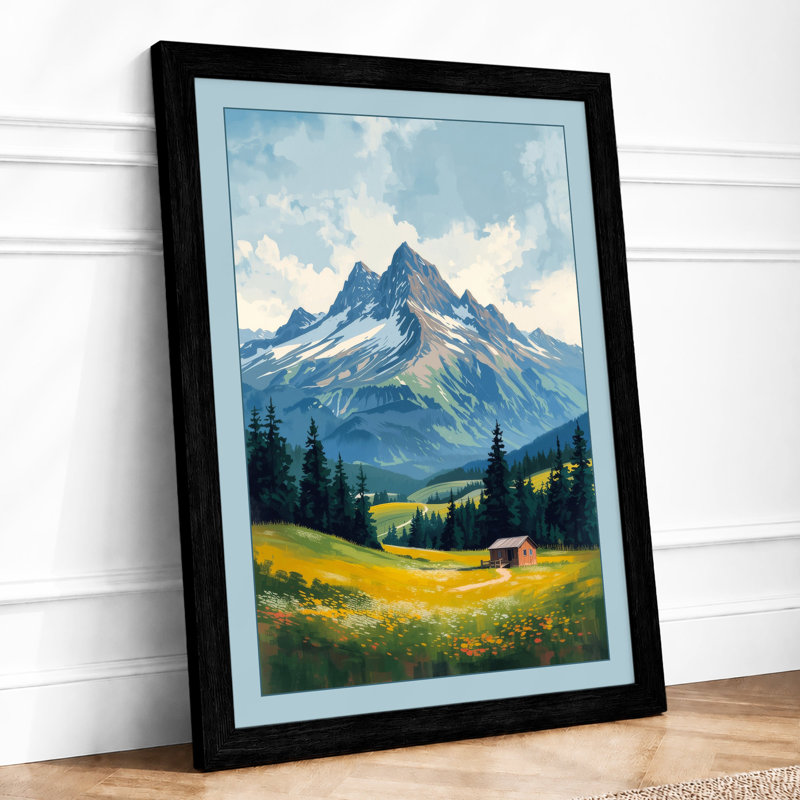 Mountain at Sunrise Rustic - Framed Print, Black, A3 - 42.0 x 29.7 cm