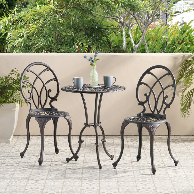 Ensemble bistro 3 pièces en fonte d'aluminium avec trou pour parasol